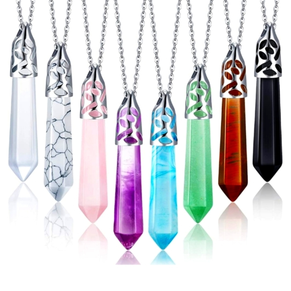 8 Hexagonal Healing Crystal Pendant Necklaces NWT